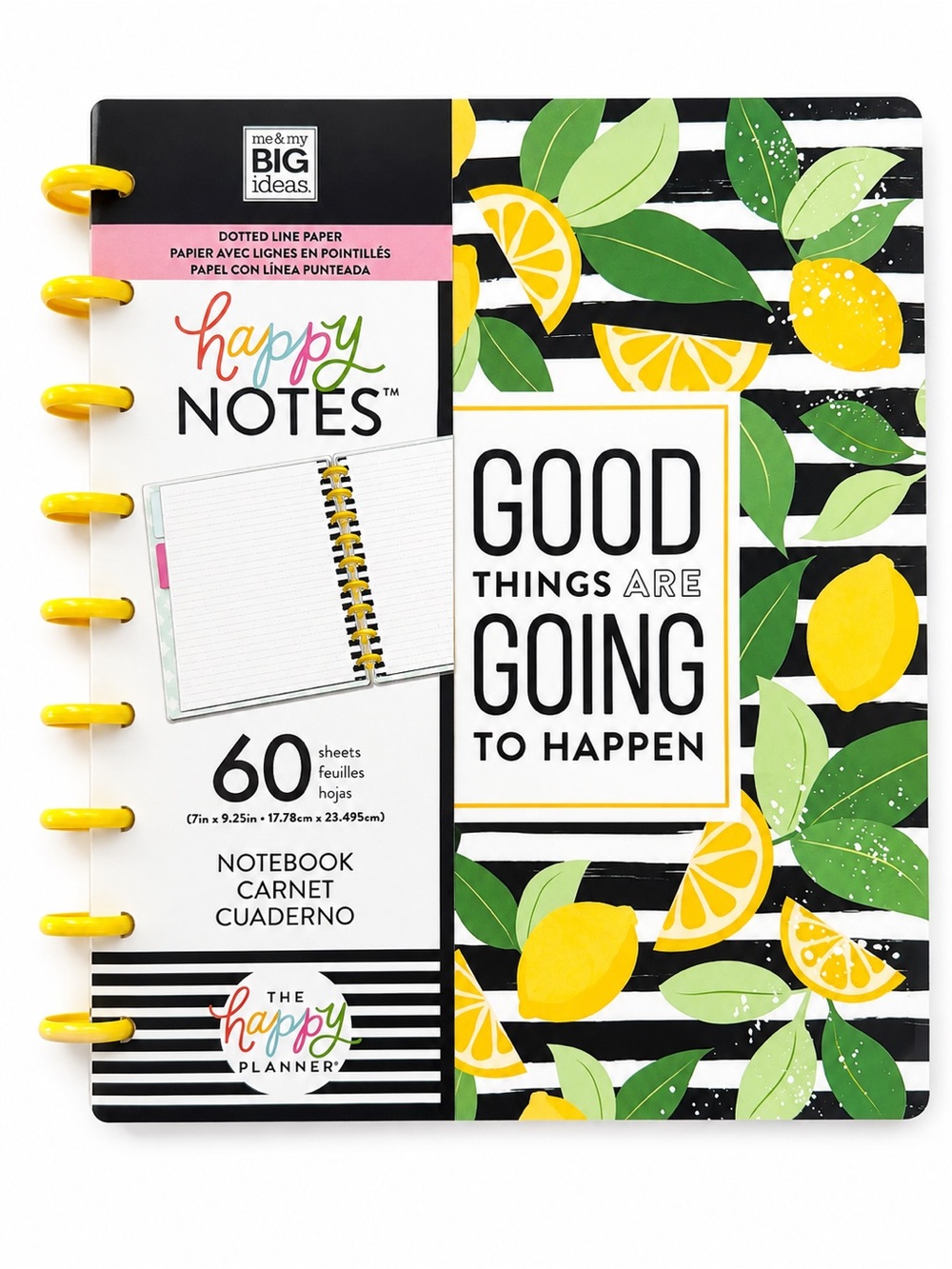 The Happy Planner Happy Notes Lemon Stripes Disc-Bound Notebook 60 Sheets